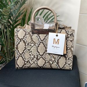 Miztique Brown Snakeskin Tote Gold Accents